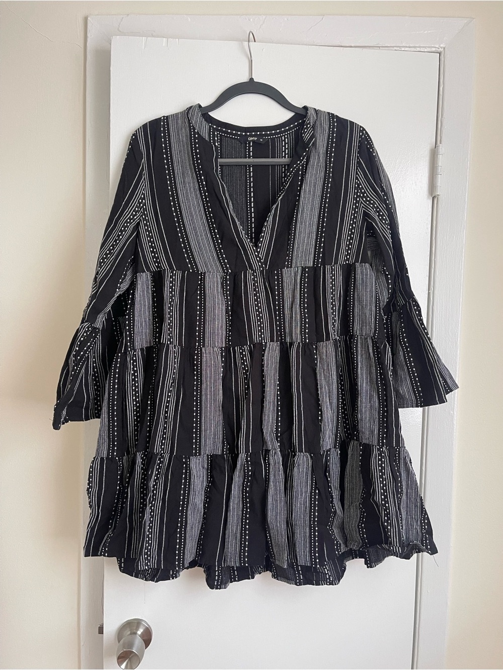 Only Black & Gray Striped Tiered V-Neck Tunic